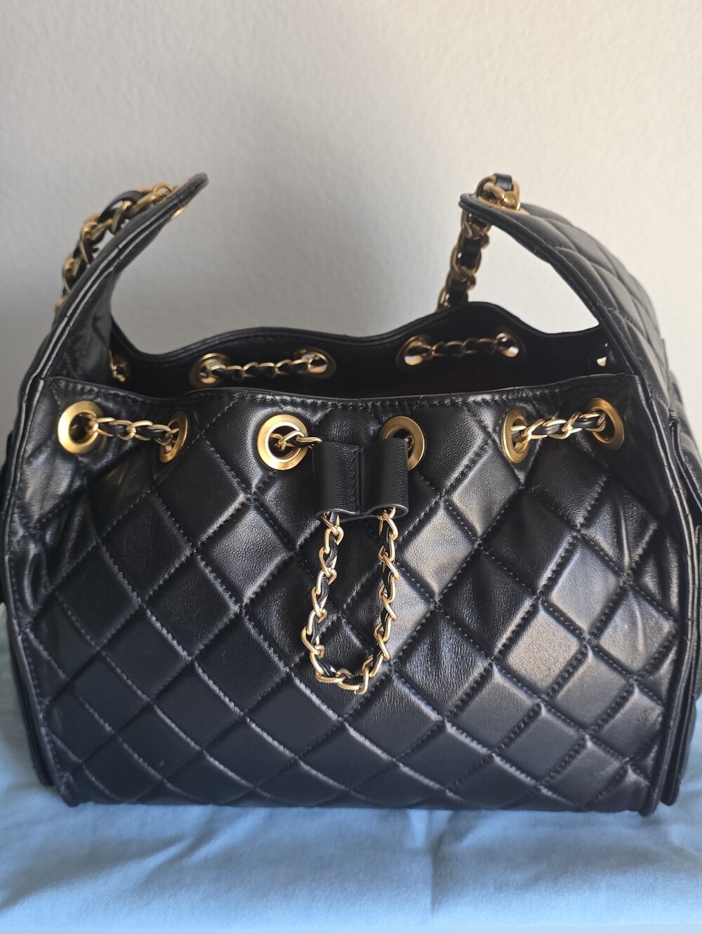 Tiffany & Fred Paris Black Quilted Leather Shoulder Bag, Like New